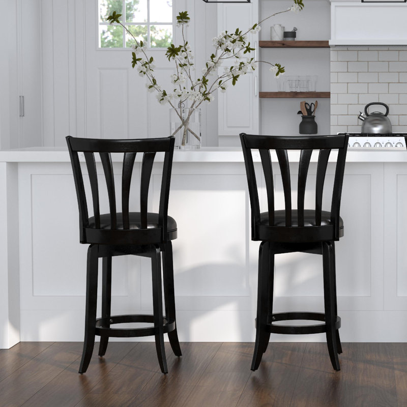 Asharn Swivel Upholstered Counter Stool, Black Leather, Counter Stool (25.5" Seat Height)
