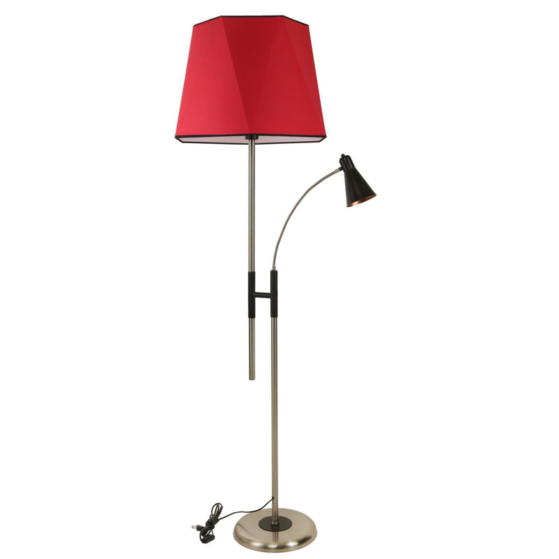 Lampe sur pied moderne avec corps en métal, revêtement chromé et capuchon en tissu, hauteur 65,0 pouces | Douille E27, 40 W maximum, douille E14 plus petite | Design rouge élégant, parfait pour la décoration intérieure et l'éclairage de fantaisie, durable et élégant