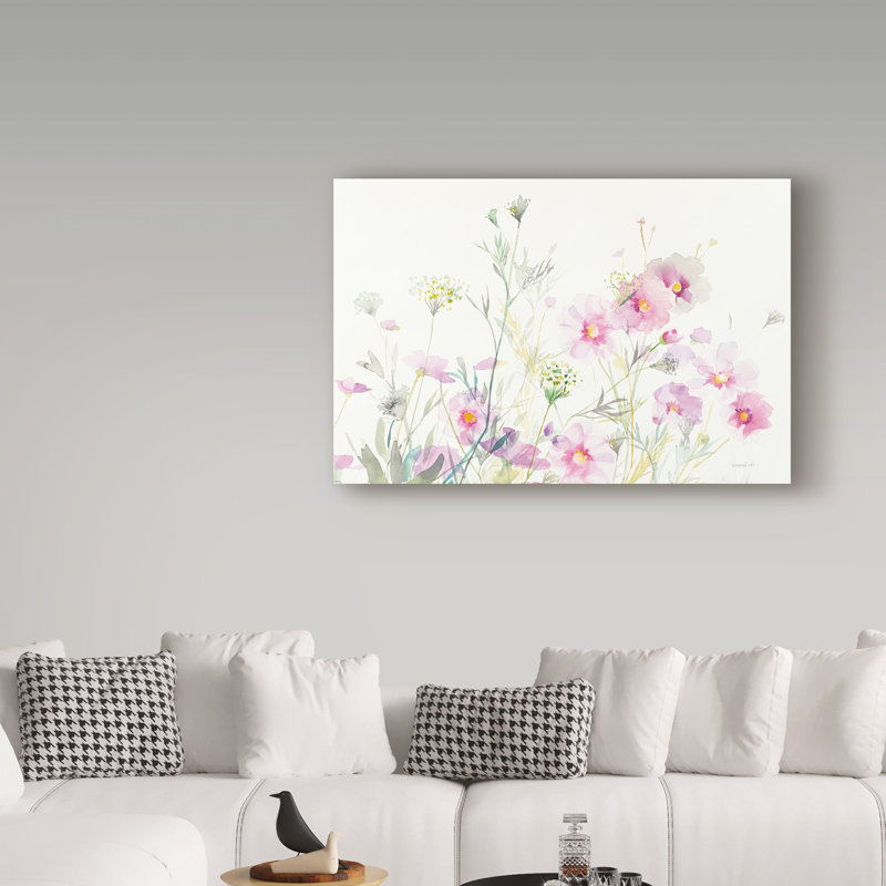 «Queen Annes Lace and Cosmos», reproduction de peinture acrylique sur toile tendue, H 30 po x l 47 po