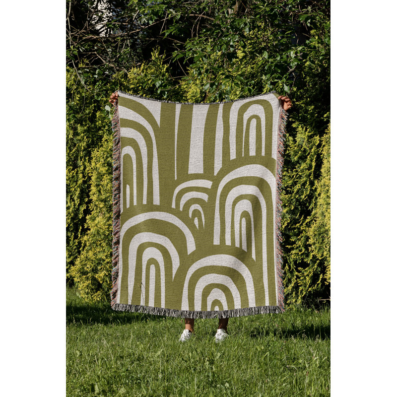 Jeté en coton à imprimé abstrait Lyno, Chartreuse, 50 x 60