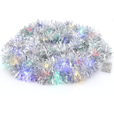 33 Ft Silver Hanging Garland with 100 Multicolored Battery Operated LED String Lights