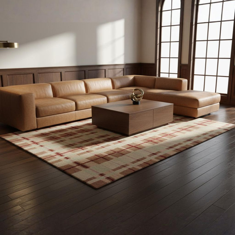 Tapis beige, brun et rouge en laine touffeté à la main Ailey, 5 pi x 7 pi 6 po