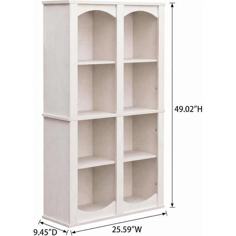 Bibliothèque arquée à 4 niveaux de 124 cm de hauteur – Rangement ouvert à 8 cubes avec système anti-basculement – ​​Bibliothèque étroite et peu encombrante pour salon, chambre ou bureau