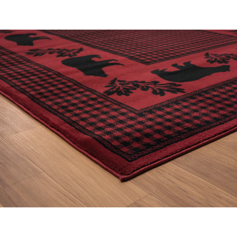 Abelina Machine Woven Polypropylene Area Rug in Red/Black, Rectangle 1'10" x 3' 