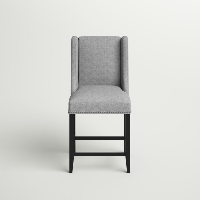Modway Baron Upholstered Fabric Bar Stool, Light Grey Velvet, Counter Stool (26.5" Seat Height), 1