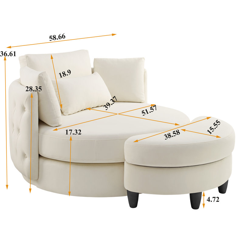 360° Swivel Accent Chair With Ottoman 51.57" W Oversized Swivel Recliner Comfy Upholstered Round Barrel Chair For Living Room