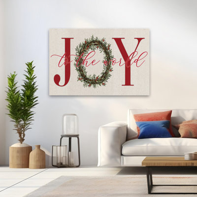 Joy to the world - Contemporary All Hearts Come Home For Christmas Red Wood Texture White Snowflakes Art