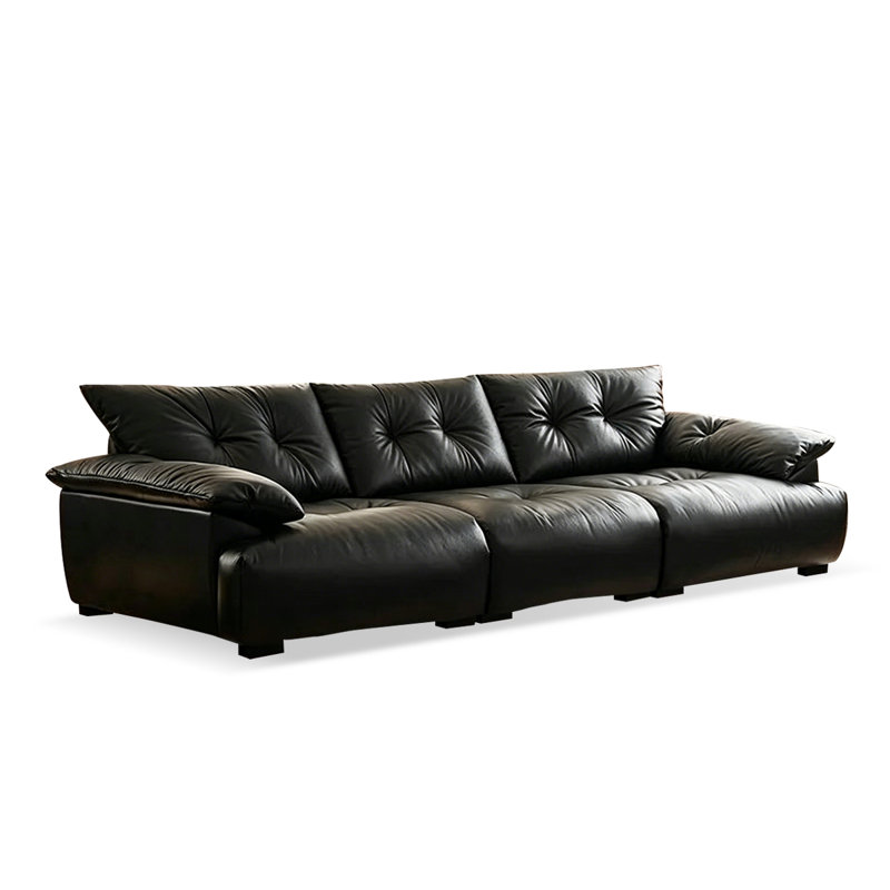Canapé modulaire noir en similicuir, H 33,46 po x l 110,24 po x P 47,24 po