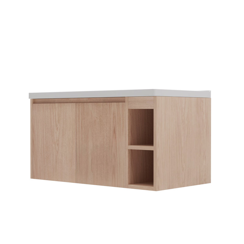 Meuble-lavabo flottant moderne avec armoire, plateau en pierre frittée