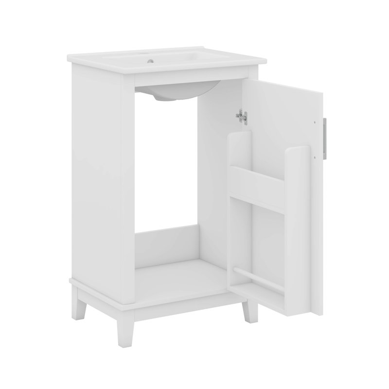 Petit meuble-lavabo moderne avec lavabo en céramique, Blanc