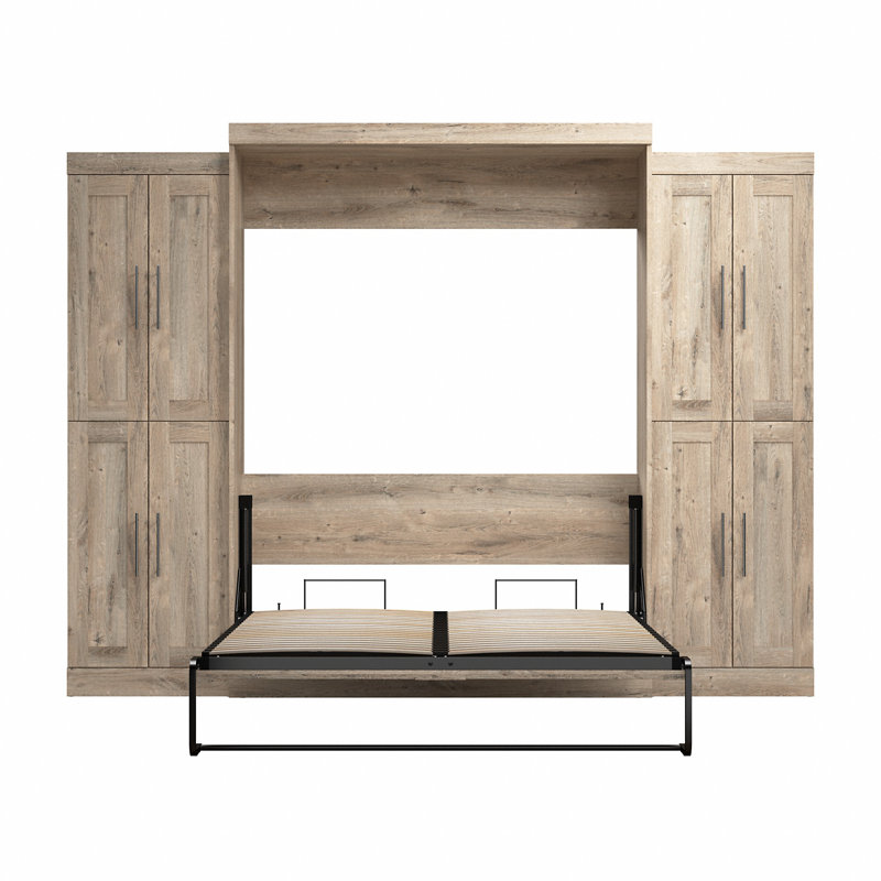 Arlex 115W Queen Wall Bed with 25W Storage Units with Doors, Rustic Brown
