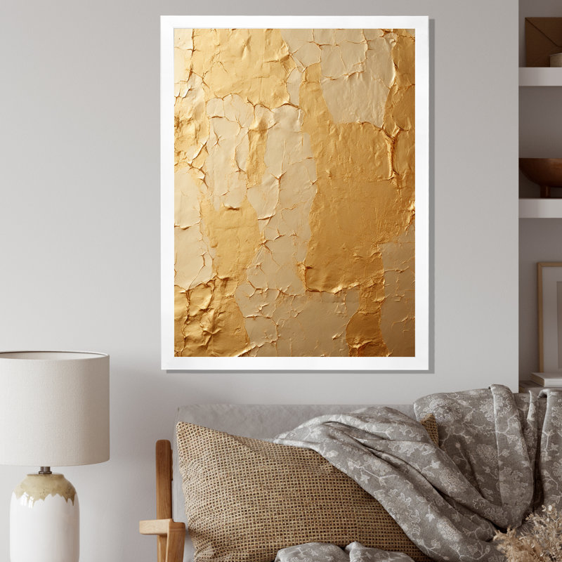 «Gentle Abundance Retro Gold Abstract», reproduction sur toile, Cadre simple blanc, H 32 po x l 16 po x P 1 po