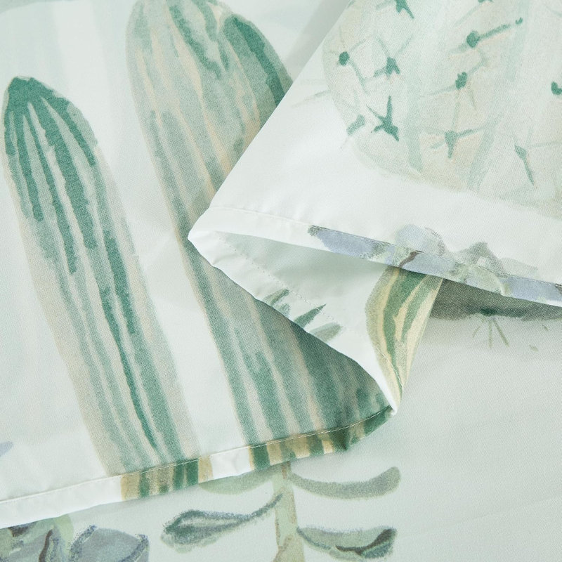 Queen Green Cactus Succulent Print Microfiber Bed Sheet Set