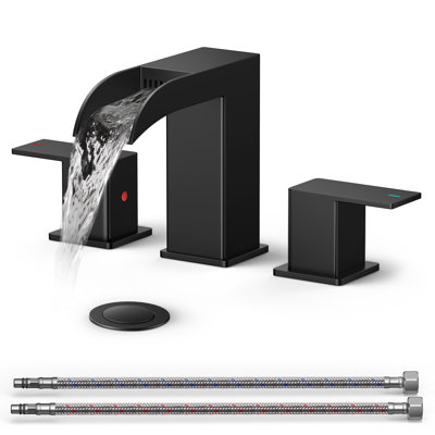 Waterfall Widespread Bathroom Faucet 3 Hole, 2-handle Bathroom Sink Faucet with Drain Assembly