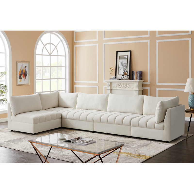 Hallelujah Velvet L-Shaped Sectional Reversible, Cream Velvet