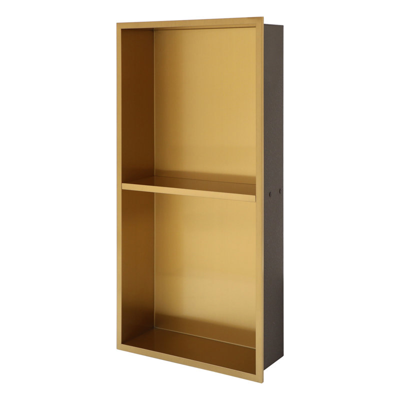 13" X 25" Stainless Steel Shower Niche Double Shelf, Gold, Gold