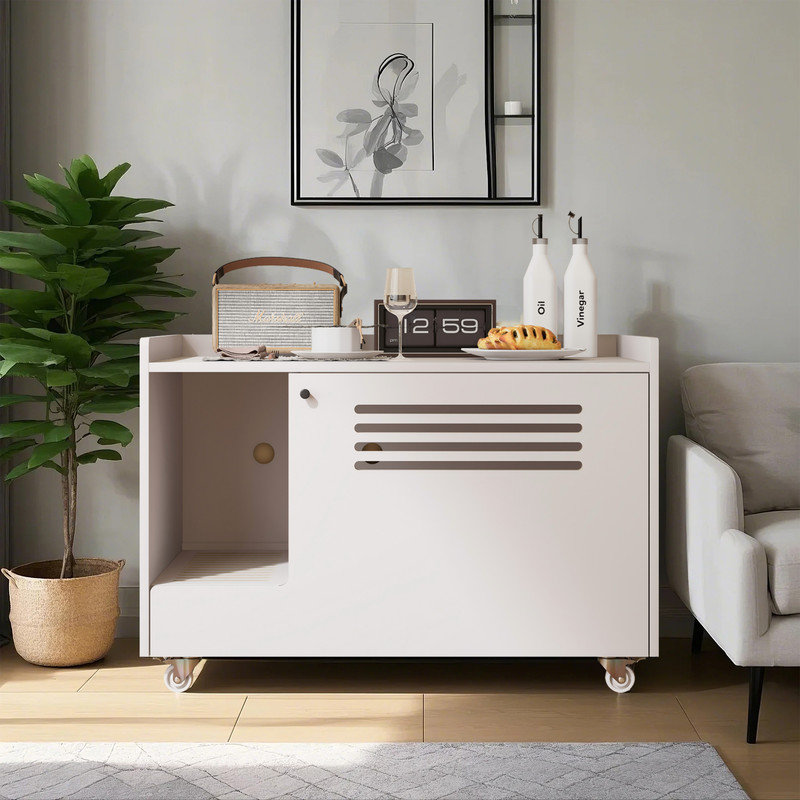 Litière cachée en bois pour chat, Blanc