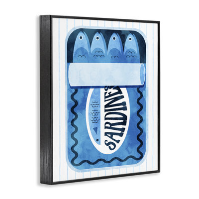 Giclée encadrée de sardine bleue sur rayures, design par Daphne Polselli