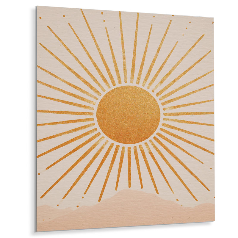 Impression Mid Mid Century Yellow Sun - abstrait mural minimaliste en métal, impression métallique minimaliste