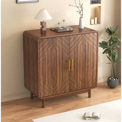 Walnut-Finish Carved Side Cabinet And Dining Cabinet With Storage Function And Adjustable Shelves, Decorative Cabinet, Suitable For Kitchen, Dining Room, Entryway, Living Room