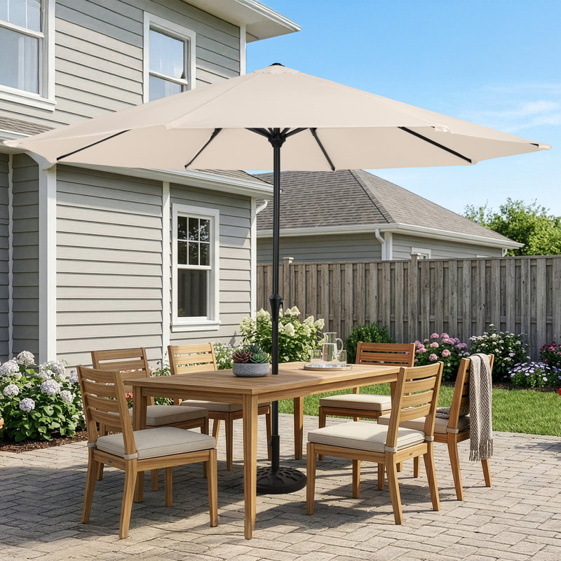 Parasol de patio rond de 9 pi avec base lestée de 19 lb - Parasol d'extérieur à manivelle et auvent ventilé pour abat-jour - pour terrasse, balcon, porche, cour ou piscine par Pure Garden (brun clair)