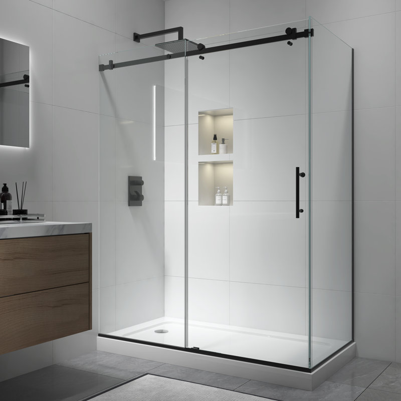Julien 60'' W 76'' H Frameless Rectangle Reversible Shower Enclosure, Black