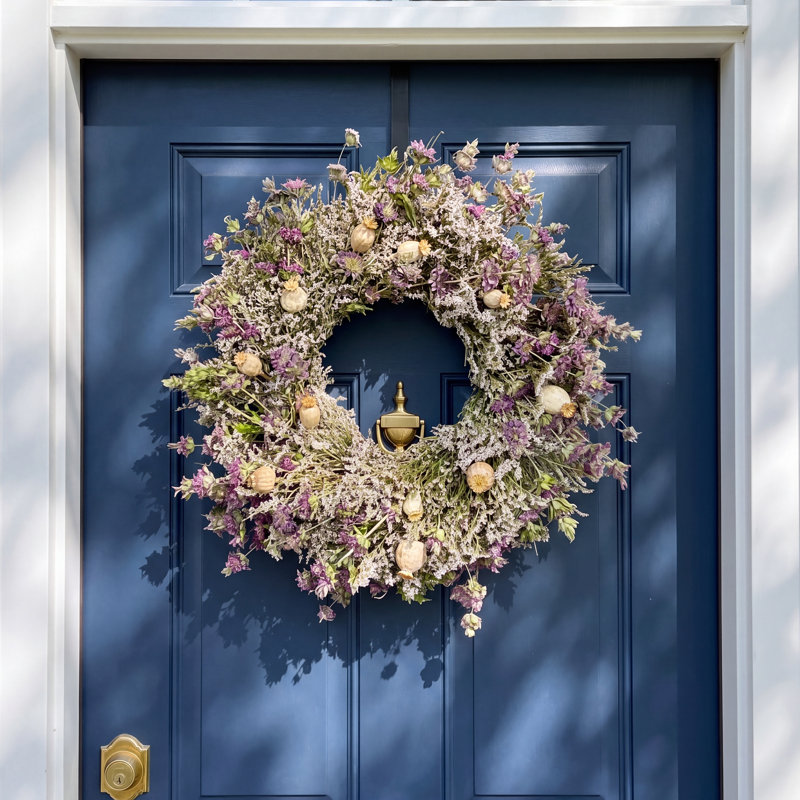 Handmade Mixed Greenery and Lavender Twig and Real Floral Wreath, 26" H x 26" W x 5" D