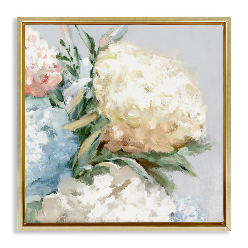  Gros plan sur toile d'hortensia encadrée par Alex Black, H 25 po x l 25 po, Cadre flottant métallique doré