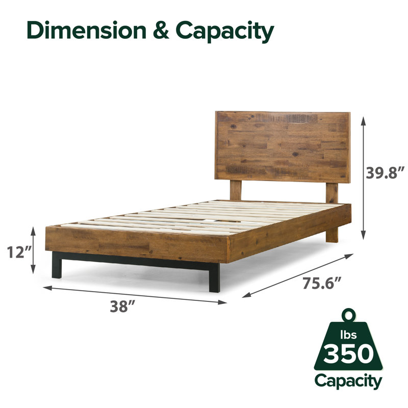 Lirim Solid Wood Platform Bed Frame with Adjustable Headboard, Twin, Brown