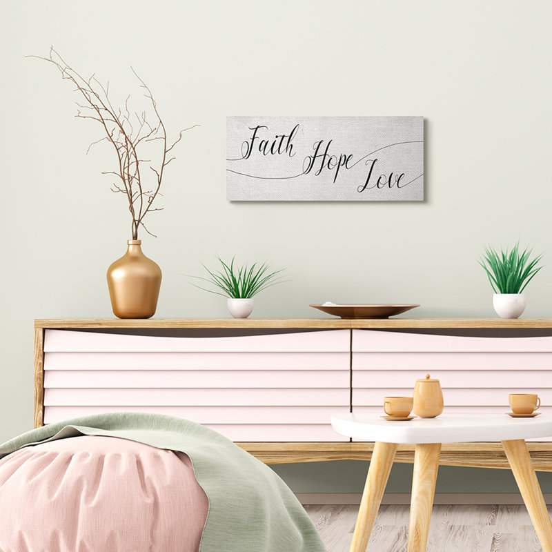Faith Hope Love par Daphne Polselli - Art textuel sur toile, Toile tendue, H 10 po x l 24 po