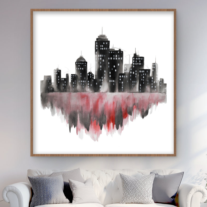 Aquarelle rouge, paysage urbain - chambre à coucher, impression encadrée