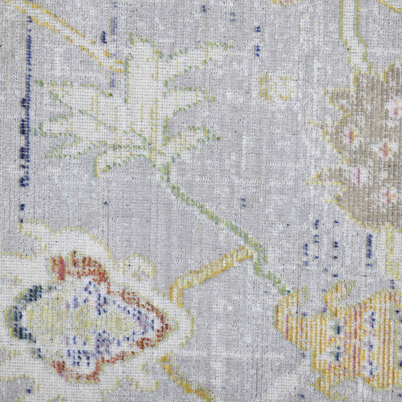 5' X 8' Ivory Blue And Charcoal Floral Area Rug