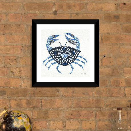 « blue crab art » par cat coquillette-impression sur papier, H 16 po x l 16 po x P 1 po, Papier encadré noir