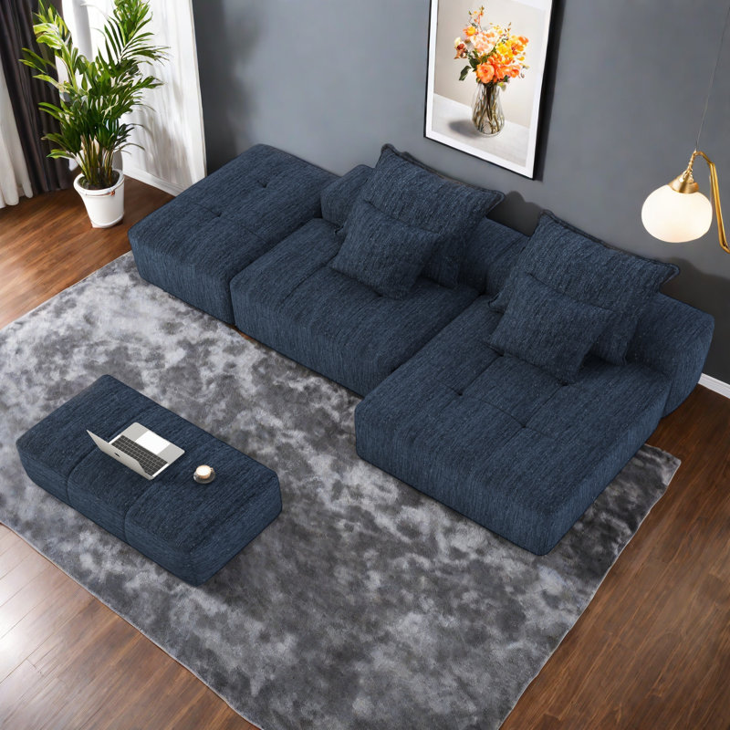 Modern Oversized Modular Sectional Sofa With Ottoman,Seat,Chaise Lounge And Armrest,Sparkling Chenille Fabric Soft Cushion Sofa With 4 Pillows,4 PCS DIY Combination Tufted Sofa,No Assembly Required