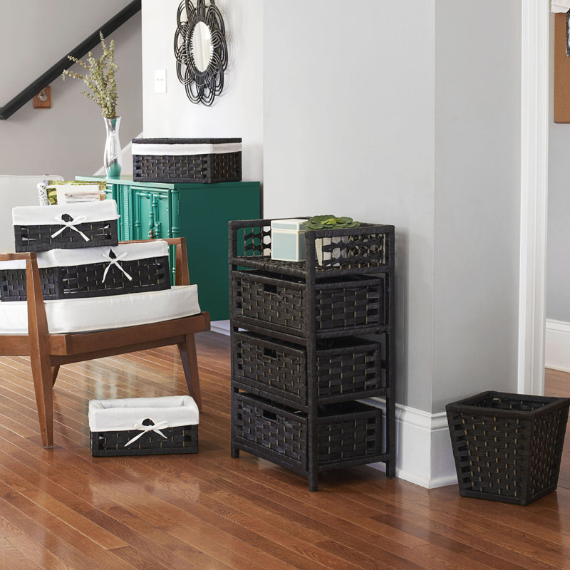 Handwoven Paper Rope Woven Basket Decorative Storage Organizer with Lid with Curved Front, and Washable Poly‑Cotton Liner