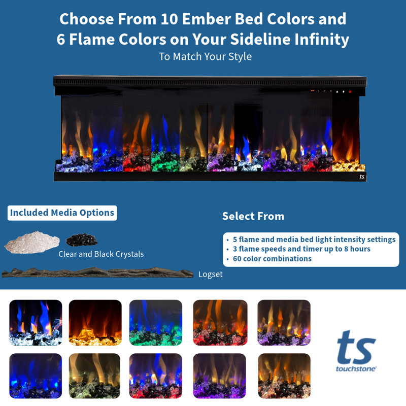 Sideline Infinity 72" Black 3-Sided Smart Electric Fireplace
