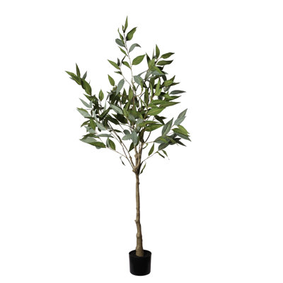 Arbre d'eucalyptus artificiel 5 pi avec pot en plastique noir, plante artificielle en pot réaliste pour la décoration intérieure de bureau à domicile, arbre artificiel vert luxuriant