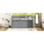 Lit mezzanine avec bureau d'écriture rétractable et système de tiroir fonctionnel avec tiroirs simples, gris et bois massif-531357714-531357715