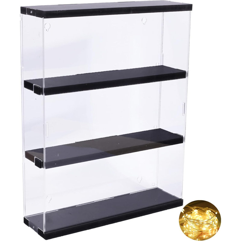 Acrylic Display Case Wall Mounted Funko POP Shelves, Clear Collectibles Showcase Display Cabinet With Sliding Door For Lego Figure Dustproof Hot Wheels Storage Box Black(11.8X3.3X14.8Inch)