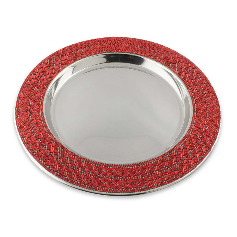 Red Rhinestone Stainless Steel 13" Charger Plate