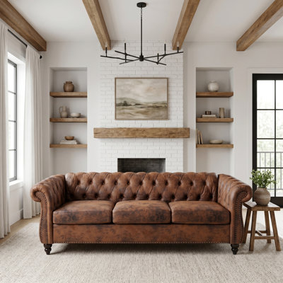 Chesterfield 84.65" Rolled Arm 3 Seater Sofa for Living Room