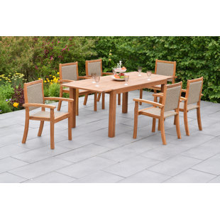 Castilla 6 - Person Acacia Wood Patio Dining Set with Extendable Rectangular Table