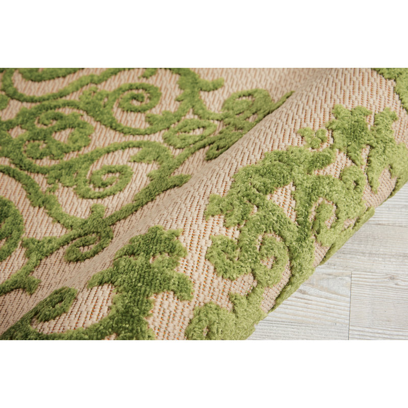 Tapis d'intérieur / extérieur oriental vert Dajerin, Rectangle 9 pi 6 po x 13 pi