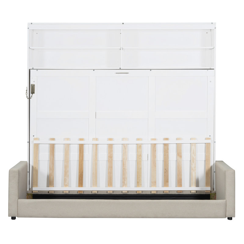 White Queen Bed Wall With - Seamlessly Combines And , Space Saving, Easy To Operate In Small Areas Size For Living, Multifunctional, Materials, Convenient Storage