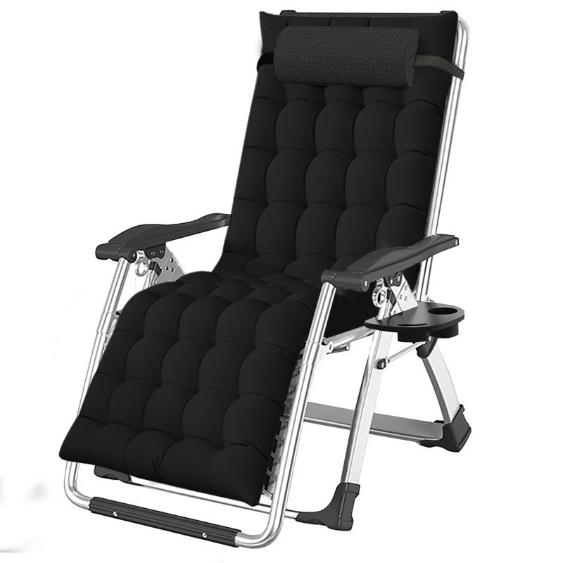 Chaise longue inclinable avec coussin et plateau amovibles pour l'intérieur et l'extérieur Zero Gravity, 100% coton noir
