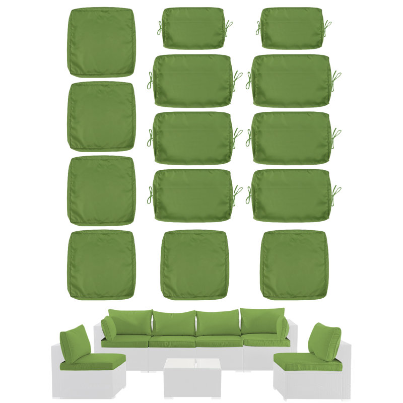 14 Pcs Set Outdoor Cushion Cover Set For Patio Furniture Cushion, Covers Only, Green