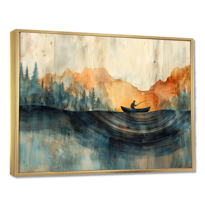 Pêche, tranquillité en bois, glissade en bois, paysage III - Bateau de pêche, art mural