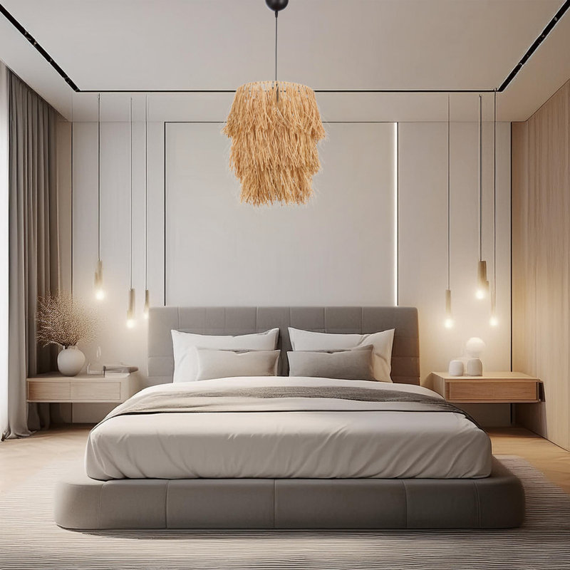 Lustre ajustable en métal avec capuchon en raphia