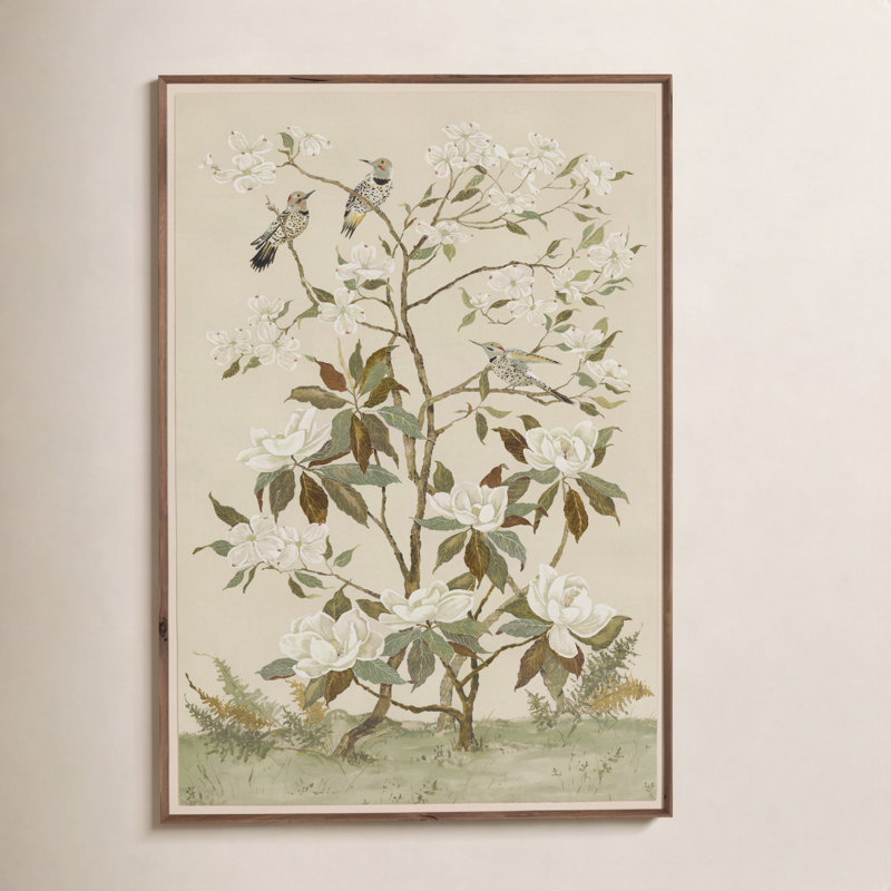 Tan Chinoiserie Painting by Laurel-Dawn Latshaw, 48" H x 31" W