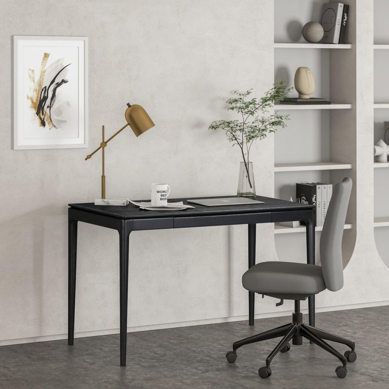 NTC Mingle Modern Wooden Rectangle Desk Table with Hidden Drawer – Waterproof & Heat Resistant, Burnt Black, Burnt Black